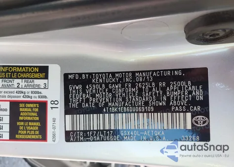 2013 Toyota Avalon Xle Touring из США, поврежденный, VIN 4T1BK1EB6DU069109